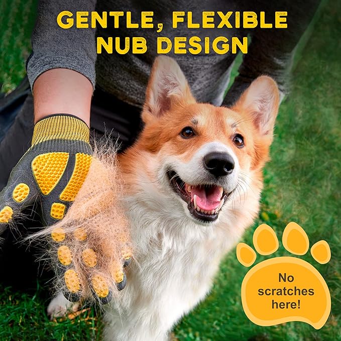 Pet Grooming and Bathing Gloves - Effective Pet Hair Remover for Cats, Dogs & Horses - Long & Short Fur - Deshedding Gloves for Pets