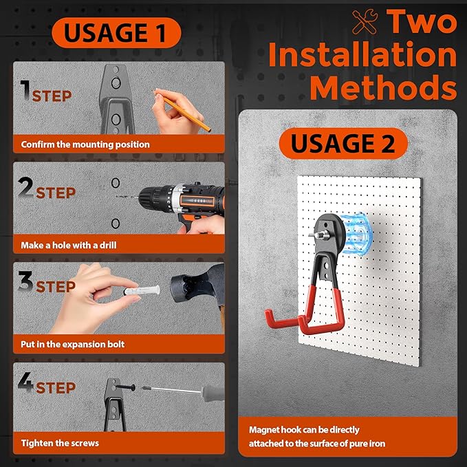 Large Strong Magnetic Hooks Heavy Duty Garage Big Magnet Hooks Extra Strength Magnetic Utility Storage Hook Hanger with Anti Slip Coating for Garden Indoor Outdoor Hanging Tools 2 Pcs Orange