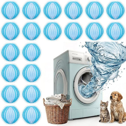 24 Pcs Pet Hair Remover for Laundry Catcher Balls Reusable Lint for Washing Machine Effective Cat Dog Laundry Pet Hair Catcher for Clothes Sheets Towels Blankets (White,Blue)