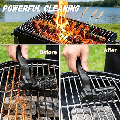 Electric Grill Brush, High Torque Grill Brush with Rechargeable 3-Speed Modes, 180° Adjustable Stainless Steel Replaceable Brush Head, Fit for Outdoor Camping and Barbecuing