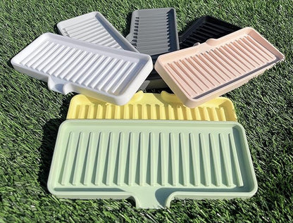Silicone Soap Dish Tray and Sponge Holder with Drain Chute, Rectangular, Kitchen and Bathroom Sink Organizer (Grey, 9"x3.5")