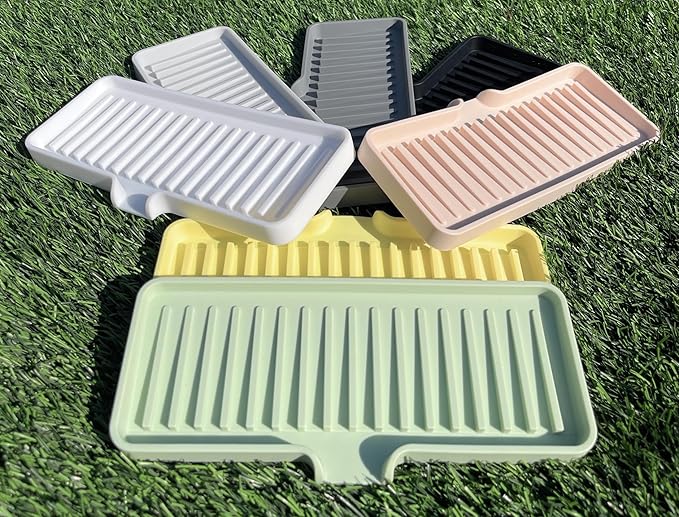 Silicone Soap Dish Tray and Sponge Holder with Drain Chute, Rectangular, Kitchen and Bathroom Sink Organizer (Pale Yellow, 9"x3.5")