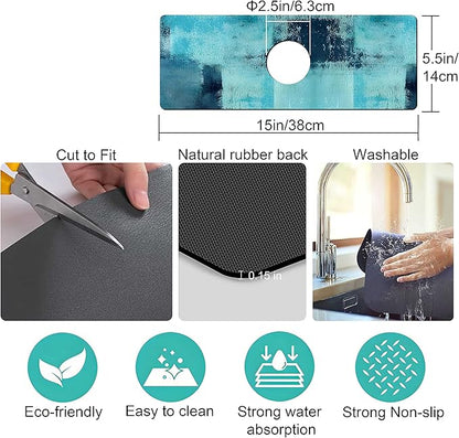 Kitchen Sink Splash Guard Faucet Mat Super Absorbent Fast Drying Mat Sink Gadgets Splash Guard Behind Faucet Drip Catcher for Kitchen (Blue, 15x5.5in)