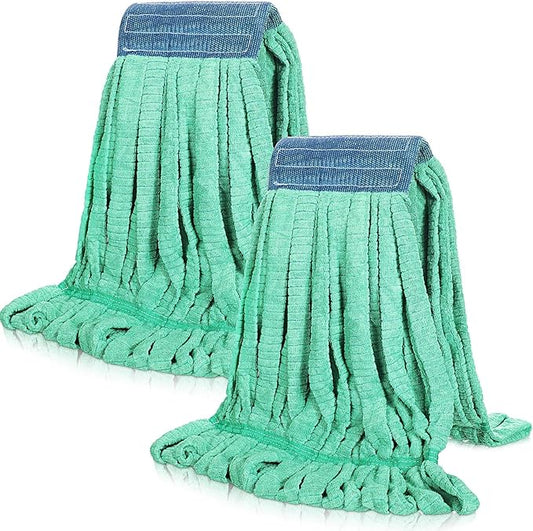 Lallisa 2 Pcs Commercial Mop Head Replacement 18 Oz Tube Microfiber Mop Heads for Floor Cleaning Industrial Mop Heads Looped End Wet Mop Head Refill for Home Commercial Industrial Use (Green)