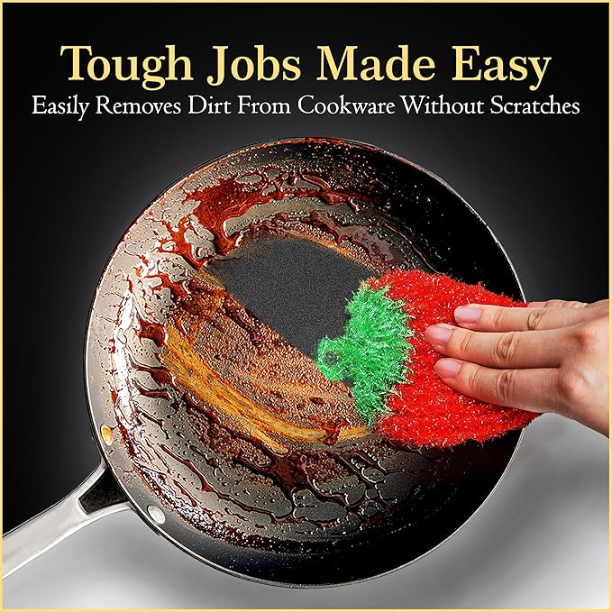 Dish Scrubbie Non-Scratch Dish Scrubber-Long Lasting & Odorless, Safe on Non-Stick, Cast Iron, Glass and Other Surfaces, Reusable Kitchen Sponge Alternative for Kitchen, Bathroom & Floors (Pack of 5)