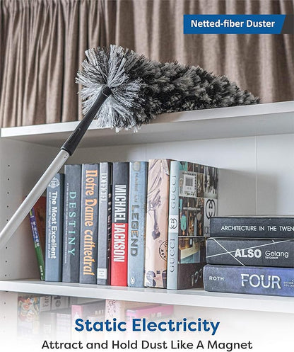 Feather Duster Kit with 5.6ft Extension Pole, 4 Dusting Brush for Cleaning Home Wall Ceiling Fan Cobweb, Microfiber Static Washable Dusters, Black Dark Gray