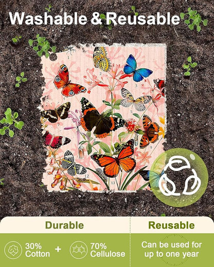 Miss Adola 8 Pack Reusable Kitchen Swedish Dishcloths for Washing Dishes Cloths Absorbent Fast Drying Cleaning Sponge Cute Decorate Washable Swedish Towels, Butterfly