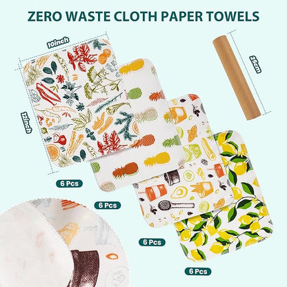 Reusable Paper Towels Washable Roll of 24 Paperless Kitchen Cotton Cloth - Super Soft Zero Waste Paper Towel Replacement