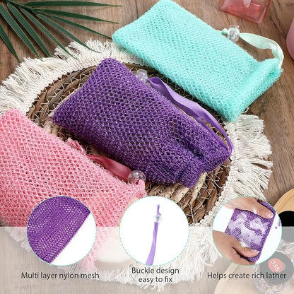 4 Pack Soap Savers for Bar Soap Exfoliating Net Mesh for Shower Holder Mesh Foaming Bag for Bath & Shower (5.5 x 3.5 in, 4 Colors)