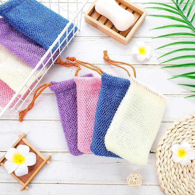 Shappy 8 Pcs Soap Saver Pouch Bar Soap Bags Exfoliating Soap Net Soap Mesh Bags for Shower Soap Holder Bubble Foam Net Soap Pocket for Women Men (Beige, Blue, Purple, Pink)