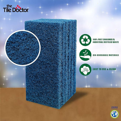 Scrub Doctor 6-Pack of 10 x 4.5 x 1 in. Large Blue Scrub Pads and Scrub Pad Holder Scrub-HLD-L-BLU-6, All-Purpose Kitchen Scrub Pads for Dishes, Porcelain Sinks, Tile, Metal Wheels, Tires, and Boats