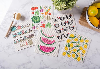 DII Swedish Dishcloths for Kitchen & Cleaning, Reusable, Machine Washable & Dishwasher Safe, Biodegradable, 7.75 x 6.75, Utensils, 3 Piece