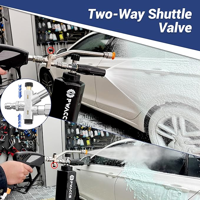 PWACCS Dual Foam Cannon with Pressure Washer Short Gun, Dual Connector Accessory, Car Wash Foam Gun Kit with 1/4" Quick Connector, 5 Sprayer Nozzles, 1.5 Liter, 5000 PSI