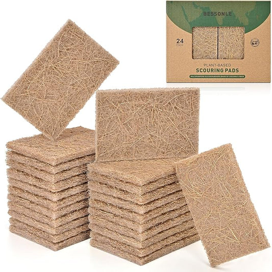 24 Pack Natural Scouring Pads - Heavy Duty Scrubbing Pads for Dishes - Non-Scratch - Reusable - Natural, Eco-Friendly, Biodegradable Sisal Fibers Sponges for Dishes, Compostable