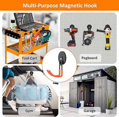 ENUODA Magnetic Hooks Heavy Duty Magnet with Hooks, Large Magnetic Tool Holder for Garage Organization Tool Chest, Shed, Container, Ladder, Broom, Shovel, Hose, Extension Cord, 2PCS