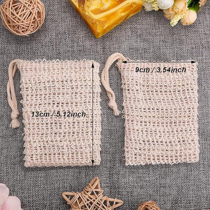 BBTO 5 Pieces Soap Saver Bag Cotton Linen Exfoliating Soap Pouch for Foaming and Drying, Shower, Scrubber(9 x 14 cm,Beige)
