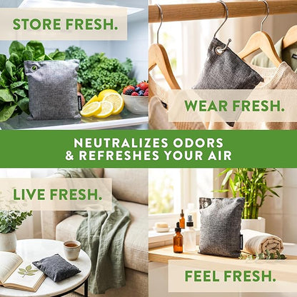 Charcoal Odor Absorber for Strong Odor (6 Pack, 100g each), Bamboo Charcoal Air Purifying Bag, Basement Musty Odor Eliminator Deodorizer, Activated Charcoal Odor Absorber for Closet, Shoe, Car