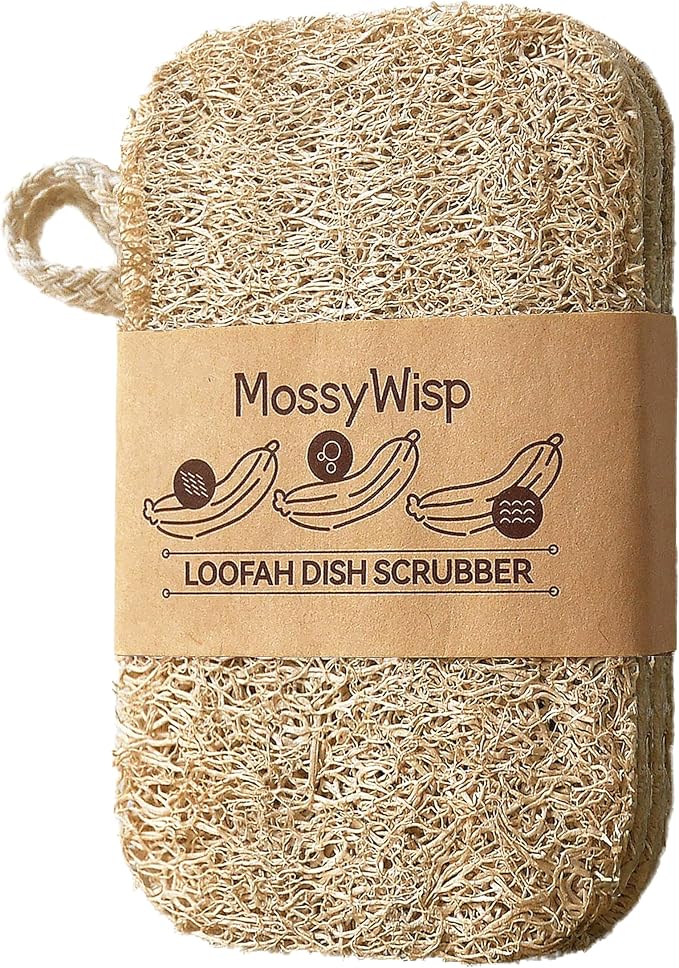 Natural Loofah Dish Sponges 3 Pack | Biodegradable & Eco Friendly Kitchen Sponges for Washing Dishes | Heavy-Duty Dishwashing Sponge | MossyWisp (3)