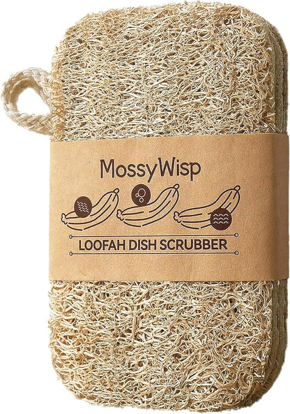 Natural Loofah Dish Sponges 3 Pack | Biodegradable & Eco Friendly Kitchen Sponges for Washing Dishes | Heavy-Duty Dishwashing Sponge | MossyWisp (3)