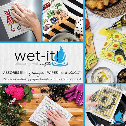 Wet-It! Swedish Dishcloth Set (Tomato Carrot Corn) – Reusable, Absorbent, and Cleaning Cloths for Kitchen, Bathroom, and Household Surfaces – Washable, Quick Dry, and Long-Lasting, 3 Pack