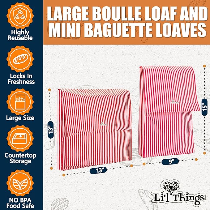 Sourdough Bread Bag – Reusable Beeswax Bread Storage Bags (2 Sizes) for Homemade & Artisan Loaves, Plastic-Free Bread Keeper – Stripey Red (CLASSIC) - While Stocks Last