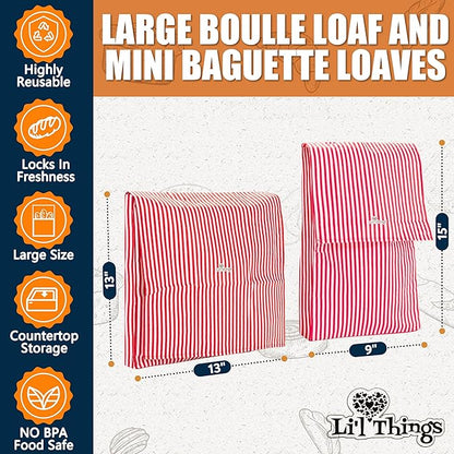 Sourdough Bread Bag – Reusable Beeswax Bread Storage Bags (2 Sizes) for Homemade & Artisan Loaves, Plastic-Free Bread Keeper – Stripey Red (CLASSIC) - While Stocks Last