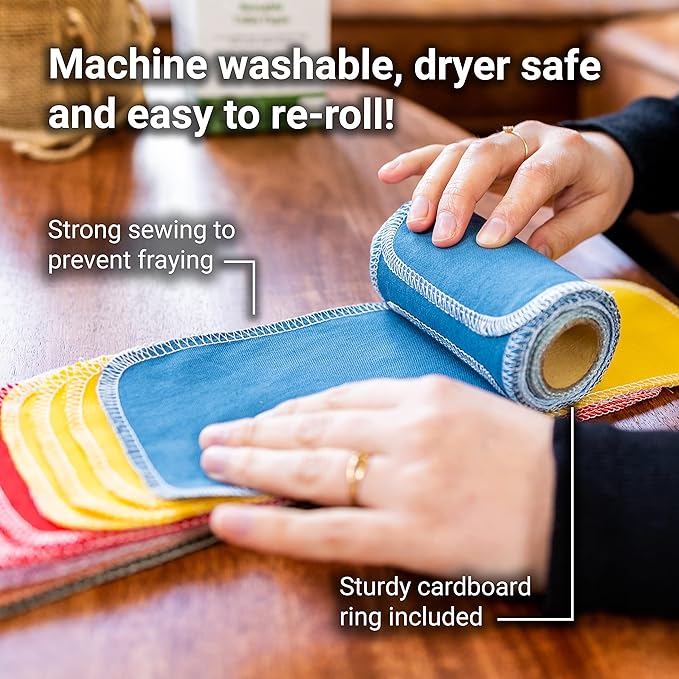 ZeroWastely 24 Reusable Toilet Paper Washable Roll - Bidet Towels Washable Toilet Paper - Cut Back & Waste Less with our Colored Super Soft, Absorbent & Re-Rollable Cloth Wipes - Rainbow Edition