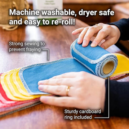 ZeroWastely 24 Reusable Toilet Paper Washable Roll - Bidet Towels Washable Toilet Paper - Cut Back & Waste Less with our Colored Super Soft, Absorbent & Re-Rollable Cloth Wipes - Rainbow Edition