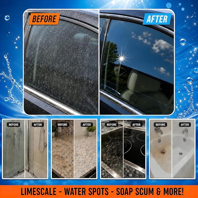 Wellproof Hard Water Stain & Scum Scale Remover – 3X Nanotech Deep Cleaner, No Bleach, No Acid | Limescale, Soap Scum, Calcium & Rust Cleaner for Showers, Glass, Toilets, Tubs, Sinks, Cooktops & More