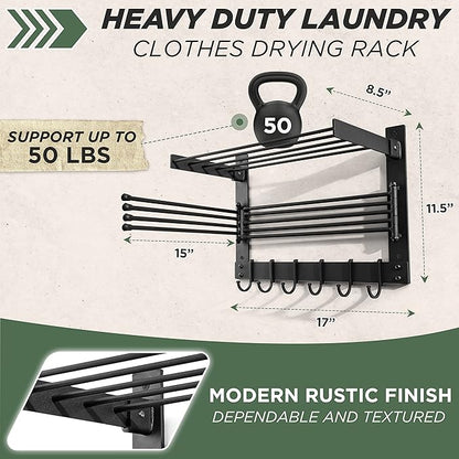 BATODA Wall-Mounted Steel Clothes Drying Rack - Swivel Towel Hanger for Laundry Room & Bathroom - Space Saver (Steel)