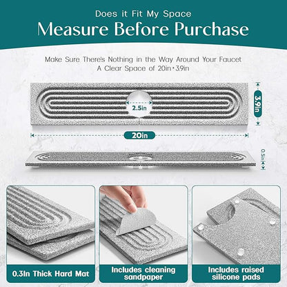 Stone Faucet Mat for Kitchen Sink, Diatomite Stone Drying Mat for Kitchen Counter, 2026 Upgraded Dishwasher-Safe & Ultra Absorbent, Chemical-Free Stone Dish Mat for Bottles Utensils (20" x 3.9")