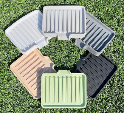 Silicone Soap Dish Tray and Sponge Holder with Drain Chute, Rectangular, Kitchen and Bathroom Sink Organizer (Light Grey, 5.2"x4" (Set of 2), 7.2 Ounces)