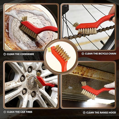 6 Pieces Wire Brushes Set, Nylon/Brass/Stainless Steel Bristles for Cleaning Welding Slag and Rust,Scratch Brush with Mini Head & Hanging Hole for Everyday Cleaning (12, Combo Pack)