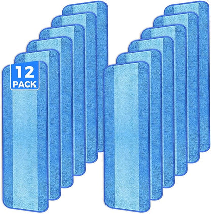 wlich 12-Pack Microfiber Cleaning Pads, 18-Inch Microfiber Mop Pads Compatible with Bona Mop, Washable and Reusable Mop Pad Refills for Hardwood Tile Laminate Floors