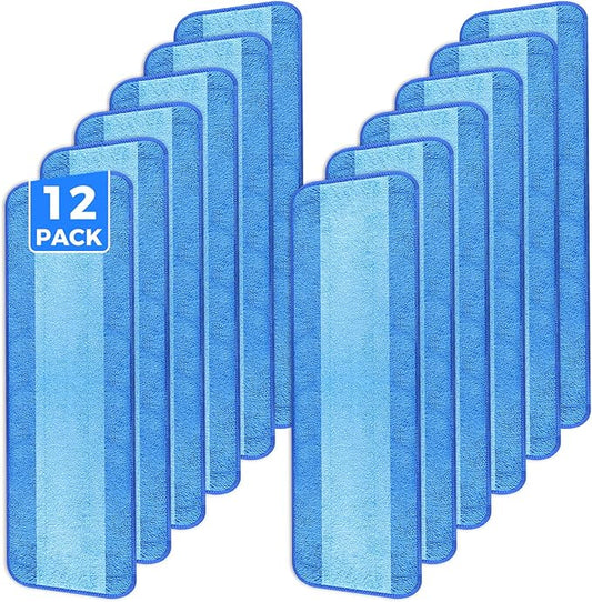 wlich 12-Pack Microfiber Cleaning Pads, 18-Inch Microfiber Mop Pads Compatible with Bona Mop, Washable and Reusable Mop Pad Refills for Hardwood Tile Laminate Floors