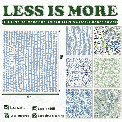 AnyDesign 6 Pcs Green Blue Floral Swedish Dishcloths Spring Flower Cotton Kitchen Towel Reusable Absorbent Dish Towel for Home Kitchen Housewarming Cleaning, 7 x 8 Inch