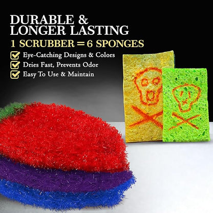 Dish Scrubbie Non-Scratch Dish Scrubber-Long Lasting & Odorless, Safe on Non-Stick, Cast Iron, Glass and Other Surfaces, Reusable Kitchen Sponge Alternative for Kitchen, Bathroom & Floors (Pack of 3)