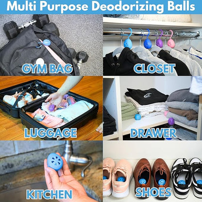 Air Jungles Shoe Deodorizer Balls 6 Ct, Fresh Linen Scent, Odor Remover Balls for Sneakers, Gym Bags, Lockers, and Drawers, Essential Oil Provides Natural Freshness