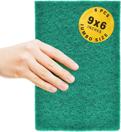 DecorRack 6 X-Large Scouring Pads 9" x 6" Extra Large Dish Pad for Heavy Duty Cleaning, 100% Bigger Than Standard Size (6 Pack)