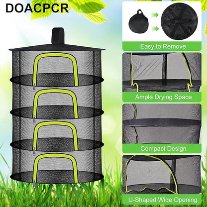 4 Layer Herb Drying Rack, Hanging Mesh Net, Foldable Plant Drying Rack With U-Shaped Zipper, Garden Trimming Shears and Hooks, For Drying Herbs Plants, Fruits, Seafood, Clothing(4 Layers-23.62'')