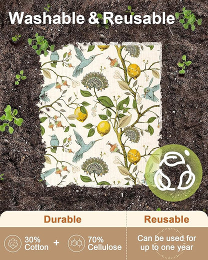 Miss Adola Kitchen Swedish Dishcloths with Hooks - 6 Pack Reusable Dish Cloths for Washing Dishes Fast Drying Cute Fun Swedish Dish Towels Washable Cleaning Sponge, Trees Fruits