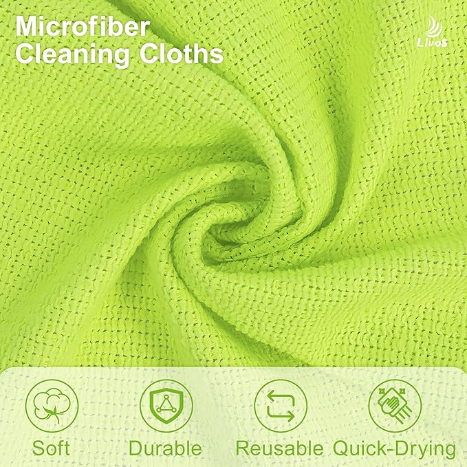 LIVOS Microfiber Cleaning Cloth Roll - 100 Pack, Reusable Paper Towels, Microfiber Towels for Car, Super Absorbent Cleaning Rags for House,Kitchen,Window-Green, 11.5"x11.5"|Lightweight, Quickly Dry