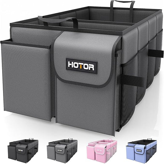 HOTOR Trunk Organizer for Car - Car Organizer, Foldable Trunk organizer for SUVs & Sedans, Sturdy Organization for Car Accessories, Tools, Sundries, Grey, 2 Compartments, 23.6"×14.2"×10.6"