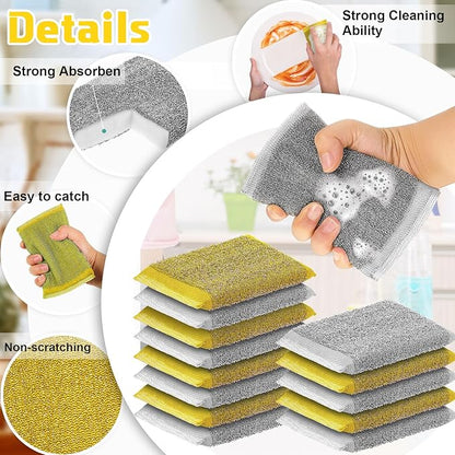 Thyle 12 Pack Kitchen Steel Scrubbing Sponges, Heavy Duty Non Scratch Metal Scrub Pads, Reusable Cleaning Sponges for Dishes, Pots, Pans, Sink and Tough Hard Stains (Gray,Yellow)