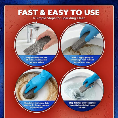 PUMIE Pumice Scouring Stick for Cleaning Toilet Rings Stain & Hard Water Rings, Tough Bathroom, Pools & Tubs, Extra Strong Heavy Duty Pumice Stone for Toilet Cleaning, Rust, Grills & Ovens- Pack of 12
