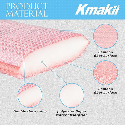 KMAKII Bamboo Kitchen Sponges Dish Sponge Super Absorbent Natural Dish Sponges, Red, Pack of 6