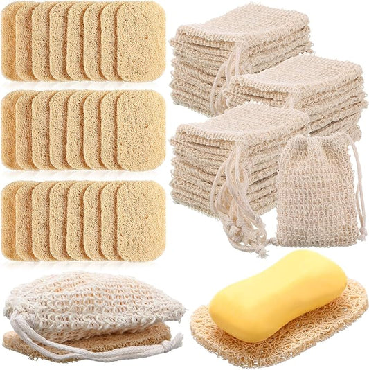 Mumufy 48 Pcs Soap Exfoliating Bag Holder Set Natural Sisal Soap Saver Bag Pouch and Lifting Pads Body Scrubber, Exfoliator Christmas Gifts for Bathroom Shower Bath Use