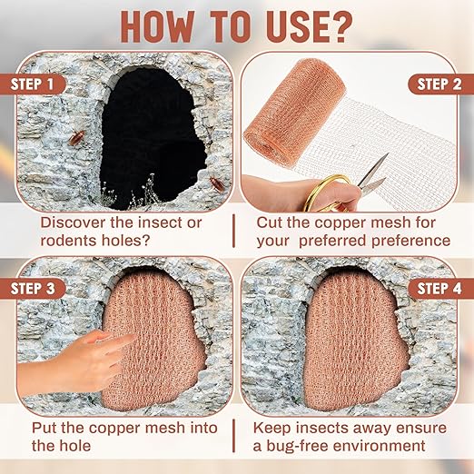 Gisafai 5" x 32 ft Copper Mesh Rodent Control Copper Wool for Slugs Rustproof DIY Hole Filler Pure Wire Mesh for Bat Snail Bird Pest Rodent Control Gap Blocker Fill Fabric Hole Gardening(2 Roll)