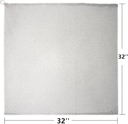 Cast Iron Cleaner & Chainmail Skillet Scrubber - 32''x32'' 3.8mm Small Ring, 316L Stainless Steel Interlocking Mesh Sheet, Flexible Chainmail Panel, Fine Linked Ring Fabric, Woven Ring Net
