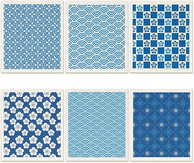 Cunhill 6 Pcs Swedish Kitchen Dish Cloths Kitchen Towels Reusable Sponge Cleaning Cloths Wipes Absorbent Dish Cloth Quick Drying Washable Decorative Tea Towels No Odor Bar Hand Towel (Japanese)
